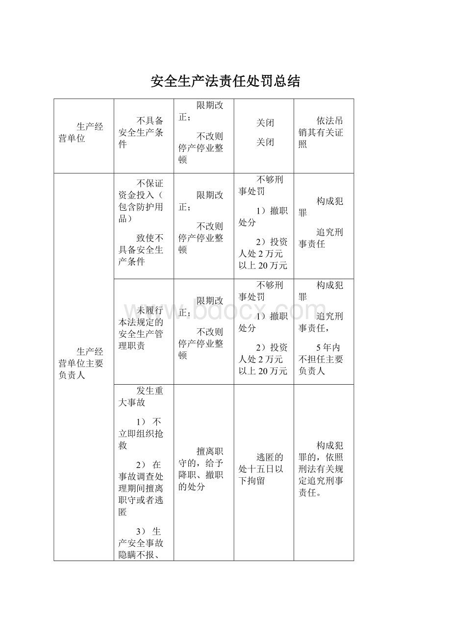 安全生产法责任处罚总结Word文件下载.docx