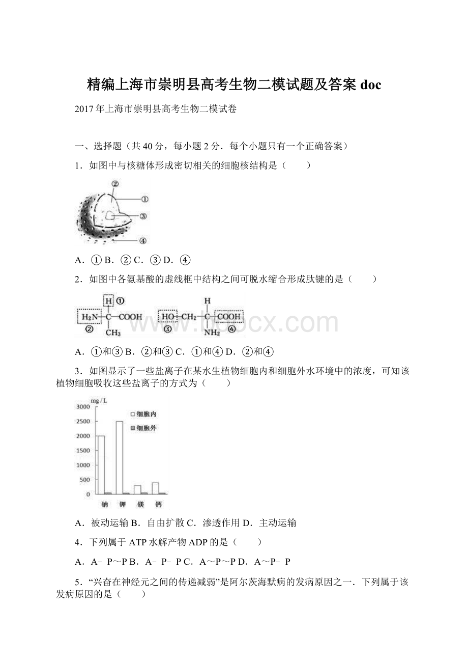 精编上海市崇明县高考生物二模试题及答案doc.docx