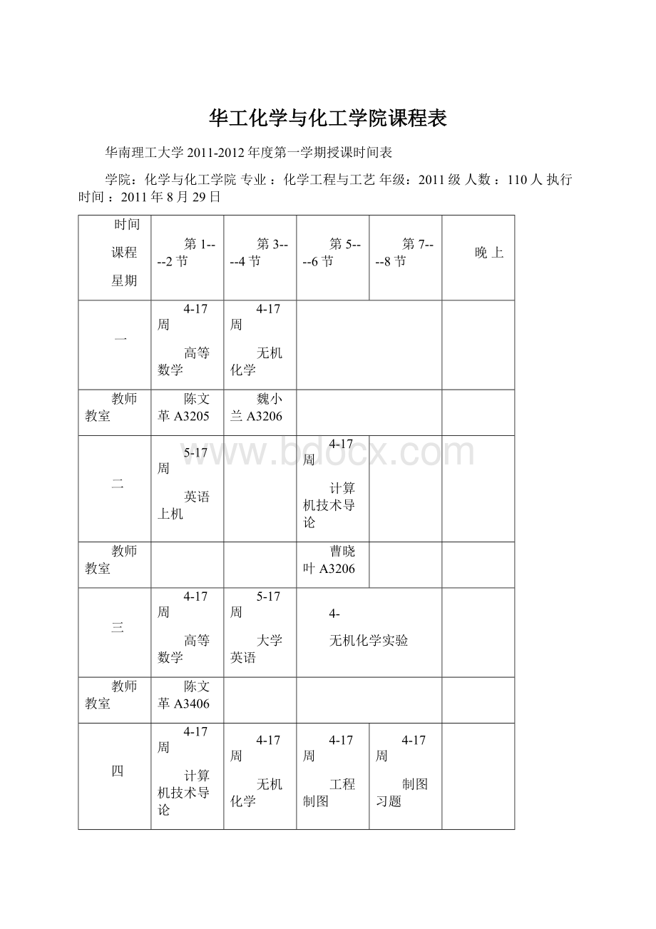 华工化学与化工学院课程表.docx