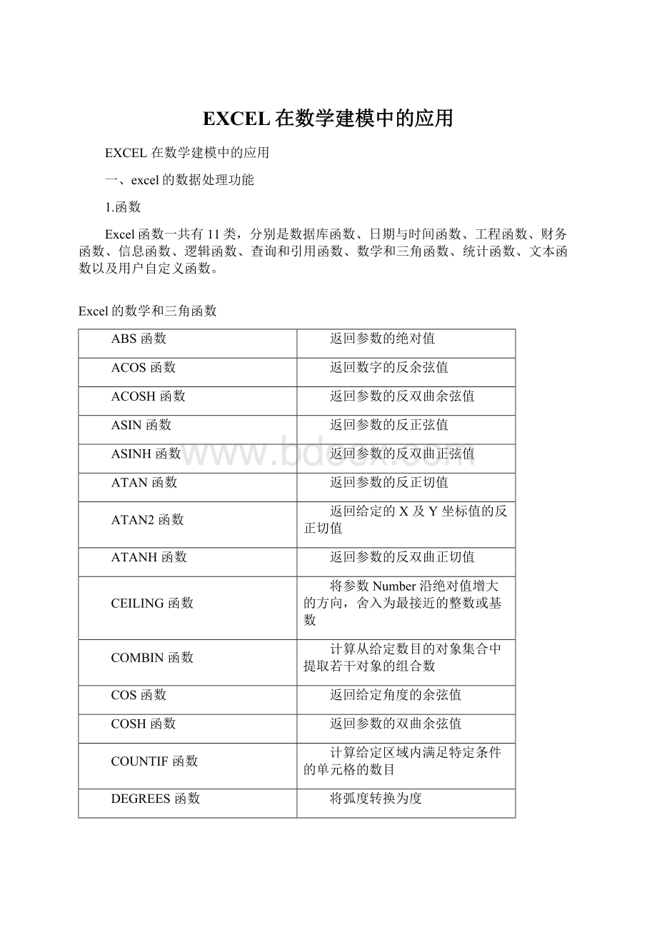 EXCEL在数学建模中的应用Word下载.docx