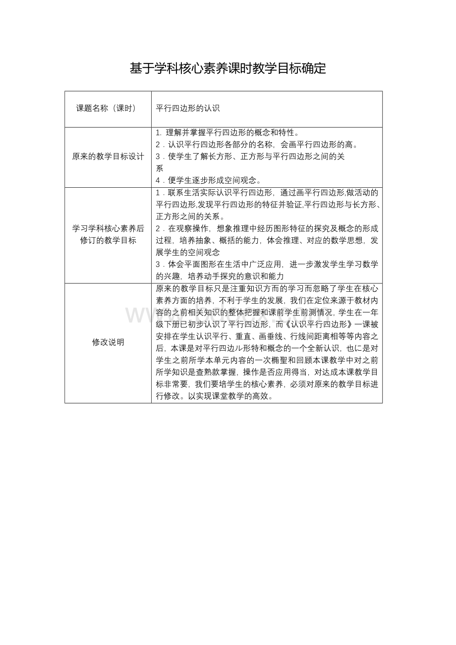 【作业表单】基于学科核心素养的课时教学目标确定.docx_第1页