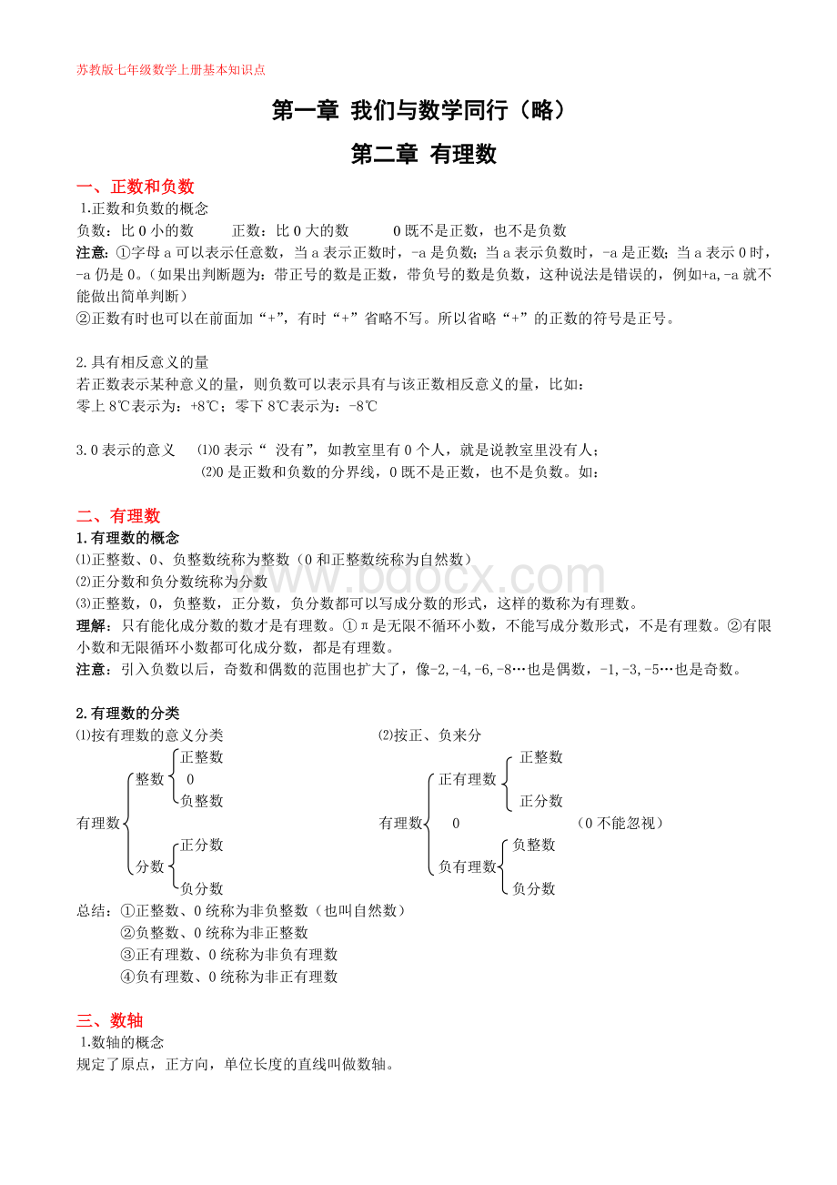 (完整版)苏教版七年级上数学知识点总结.doc