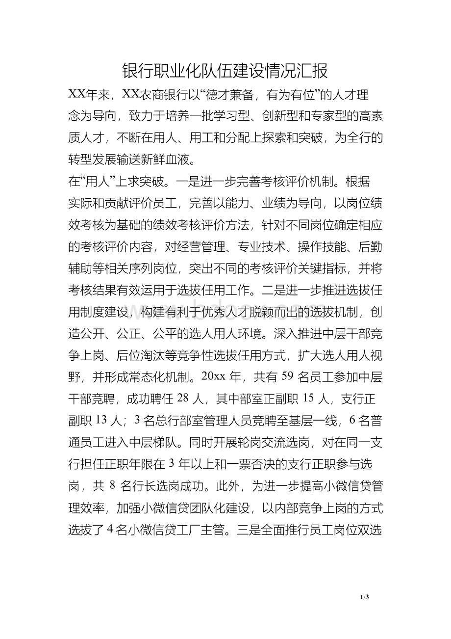 银行职业化队伍建设情况汇报.docx_第1页