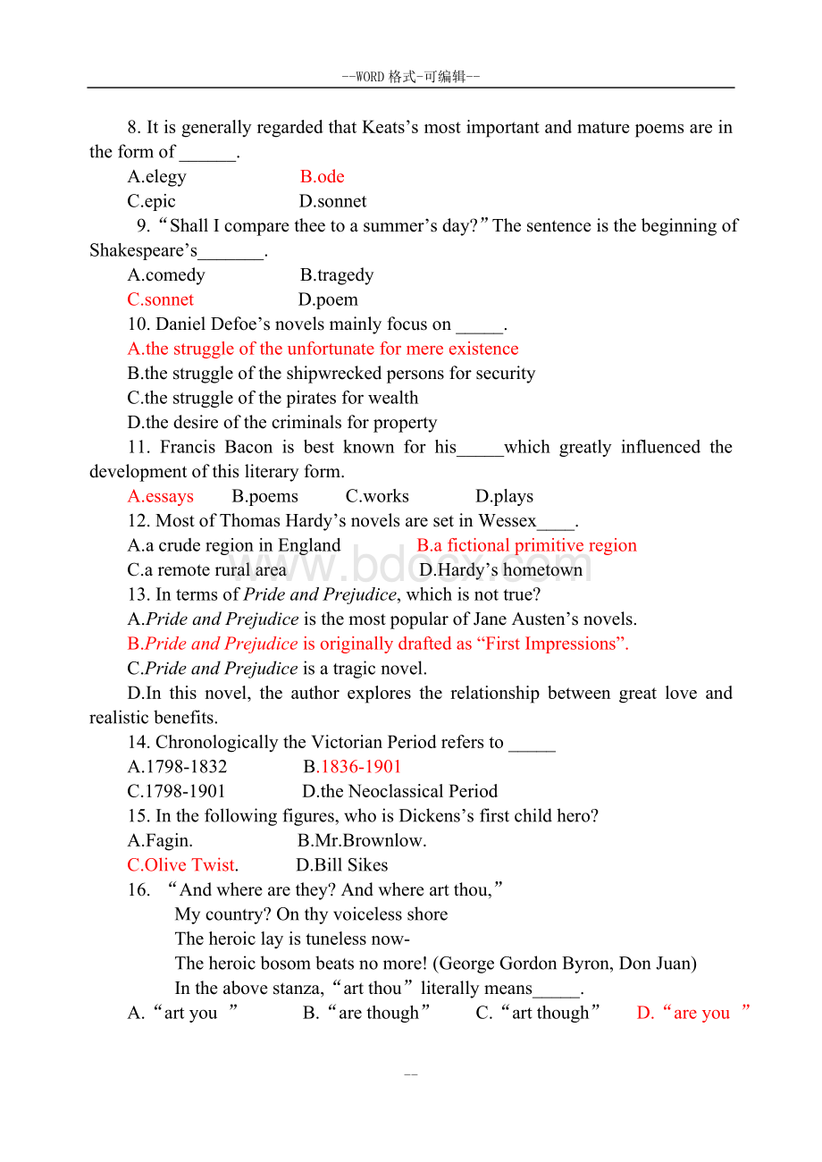 英国文学史及选读--期末试题及答案Word文件下载.doc_第2页