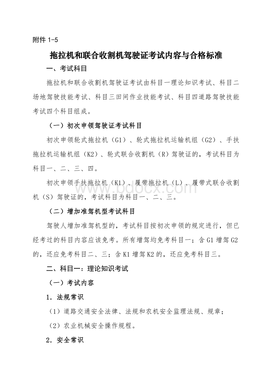 拖拉机和联合收割机驾驶证考试内容与合格标准-湖南农机安全监理网Word格式.doc_第1页