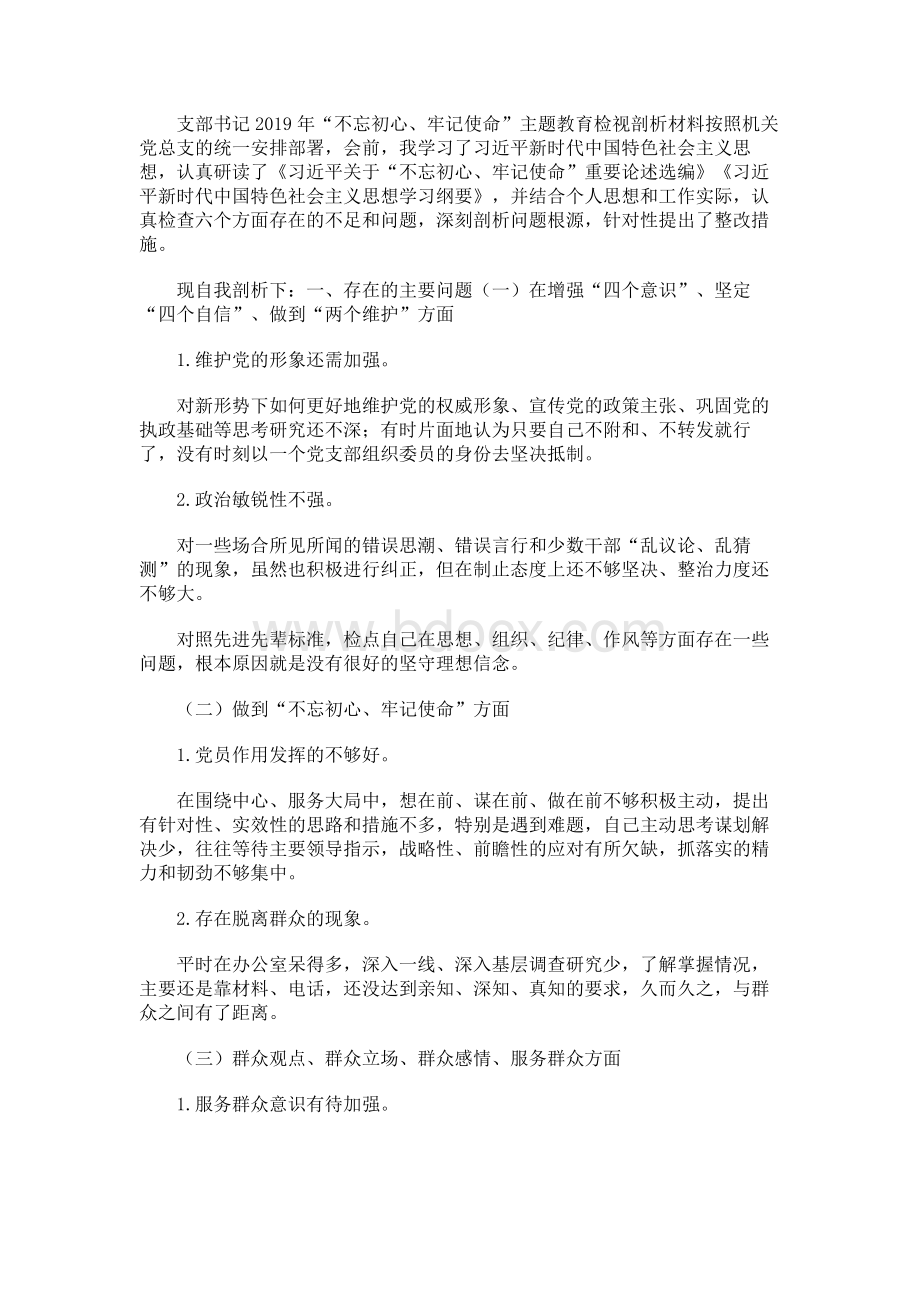 基层党支部书记开展主题教育个人检视剖析材料Word文件下载.docx