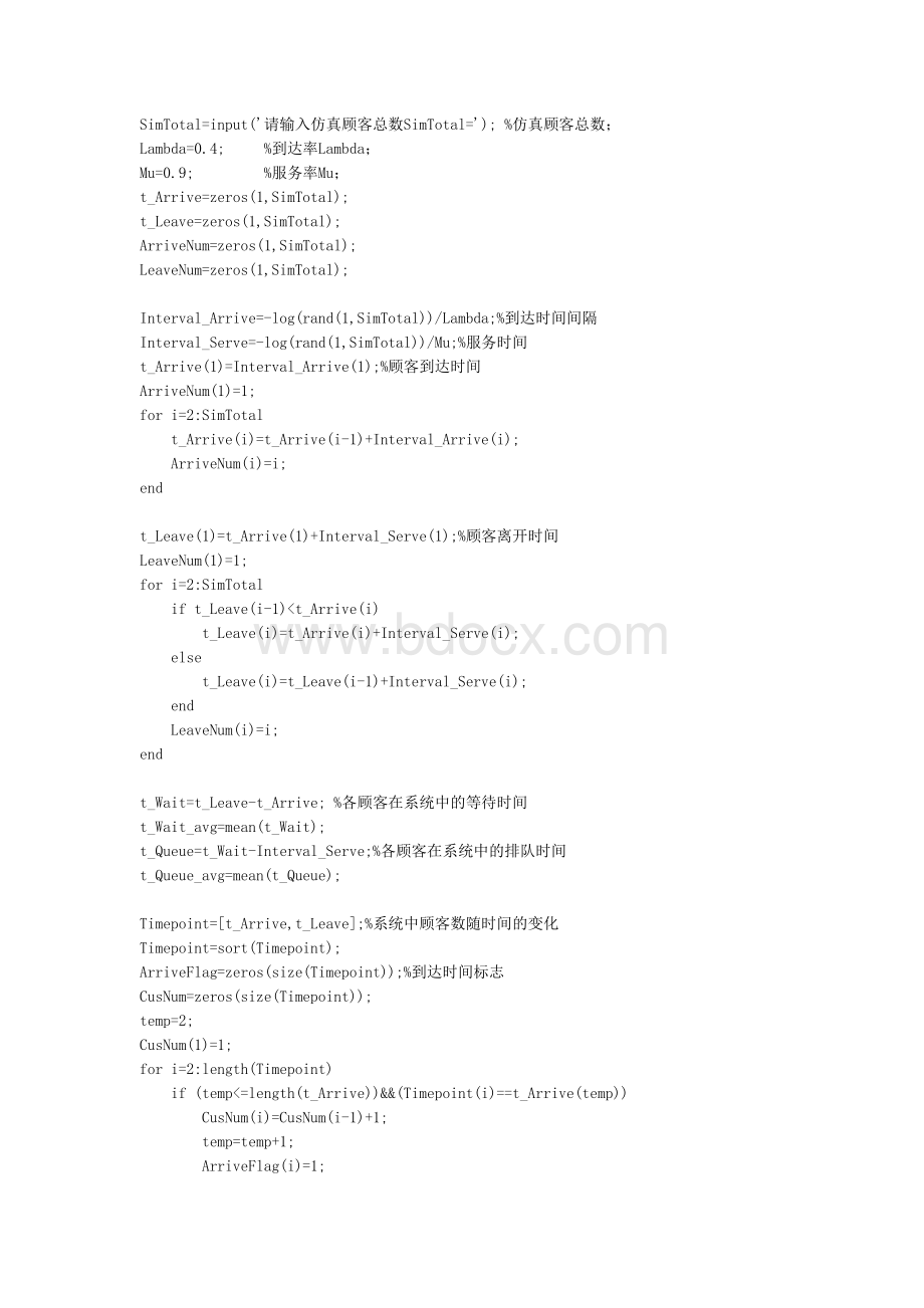 (完整版)MM1排队系统仿真matlab实验报告.doc_第2页