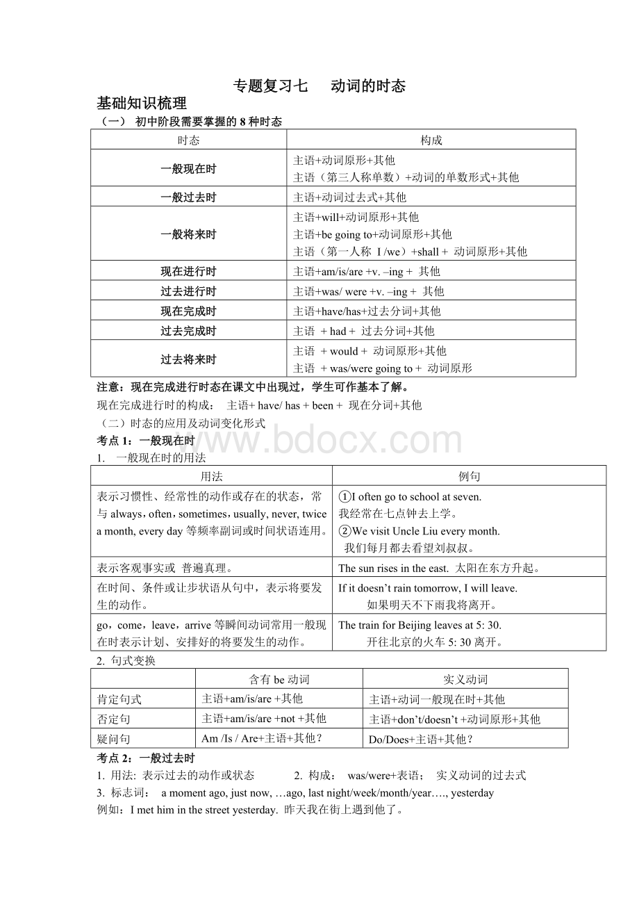 中考动词时态与语态复习Word格式.docx_第1页