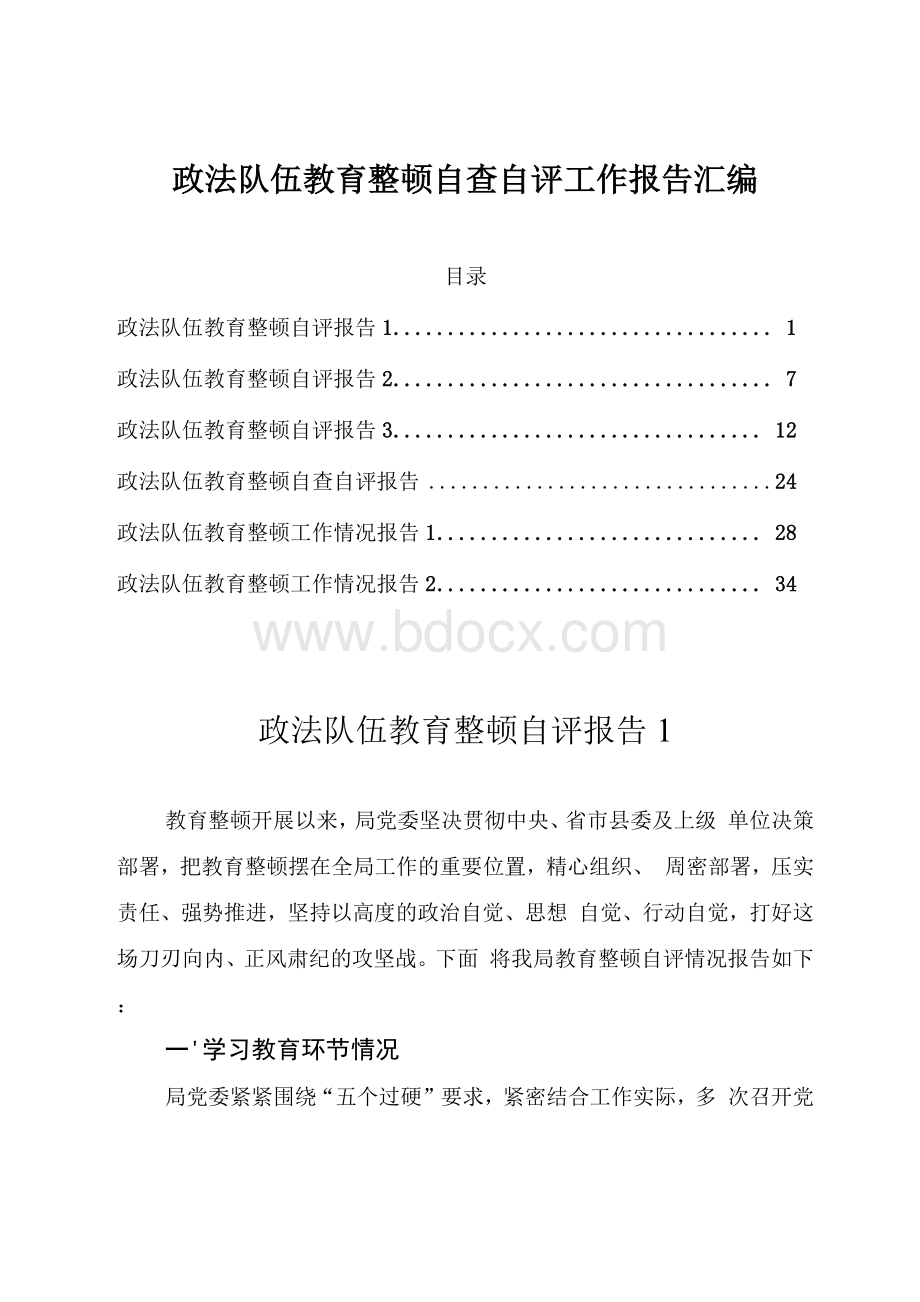 政法队伍教育整顿自查自评工作报告汇编.docx_第1页