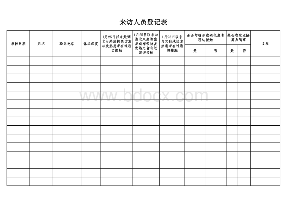 疫情期间来访人员登记表表格推荐下载.xlsx