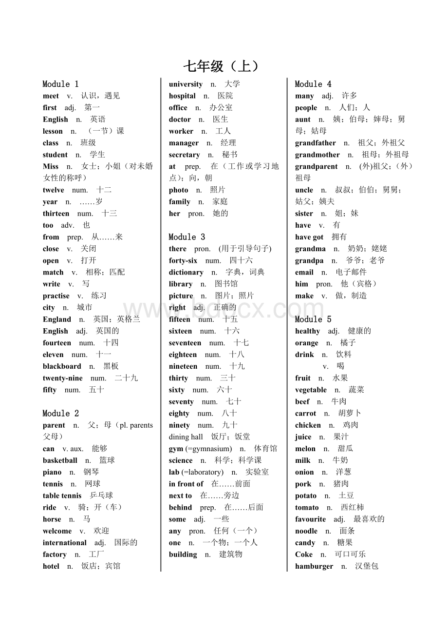 (完整版)外研社版初中英语初一全册教材单词表Word文档下载推荐.doc