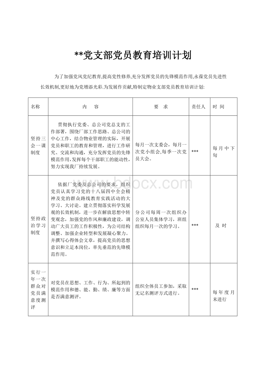 党支部党员教育培训计划Word文件下载.docx