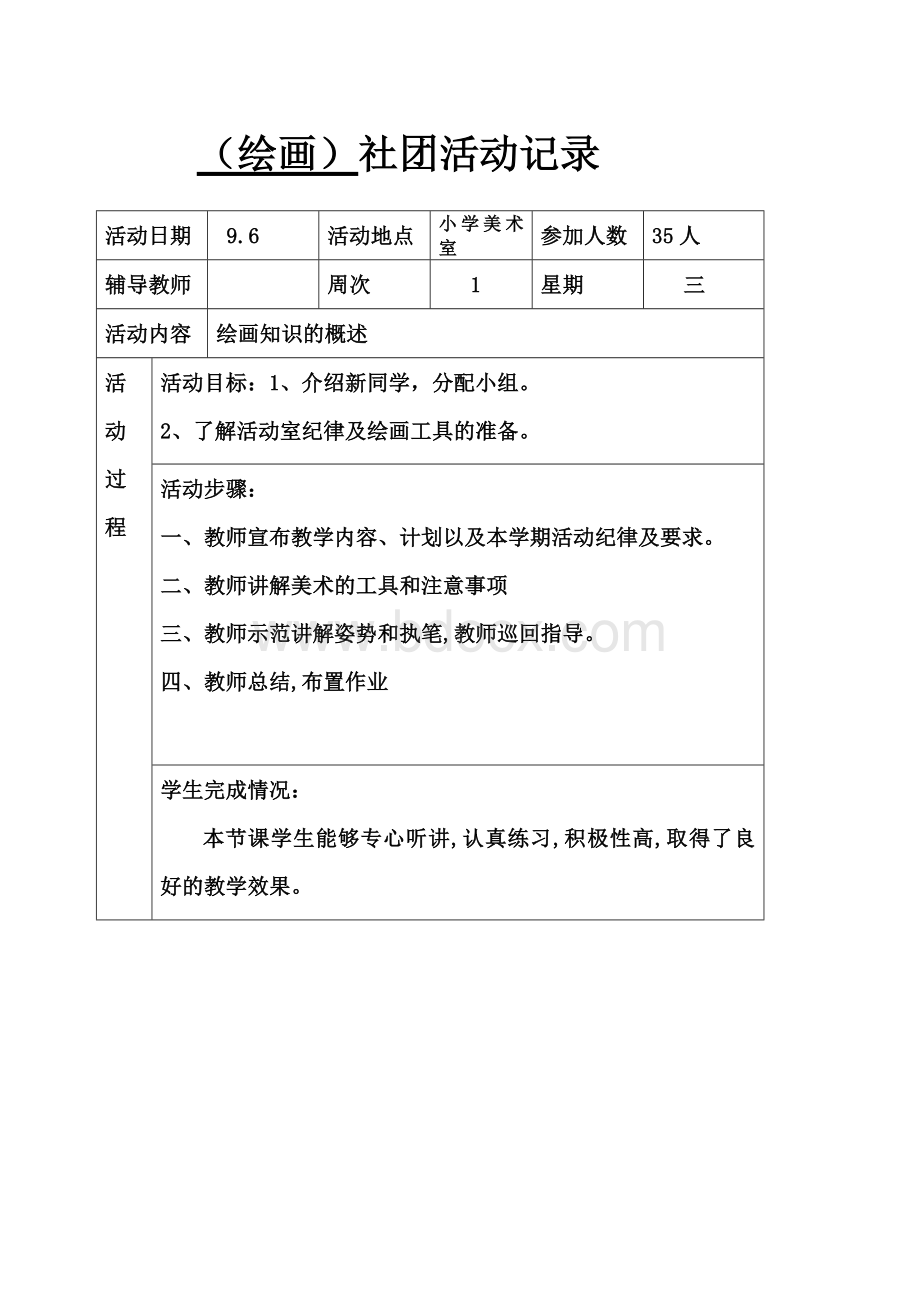 绘画社团活动记录Word格式.docx_第1页