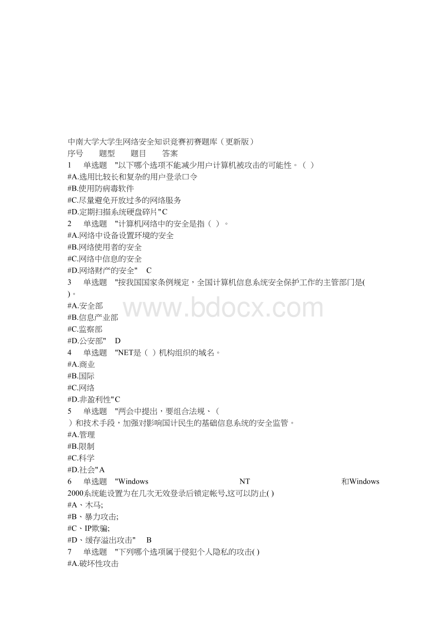 大学生网络安全知识竞赛初赛试题库.doc_第1页