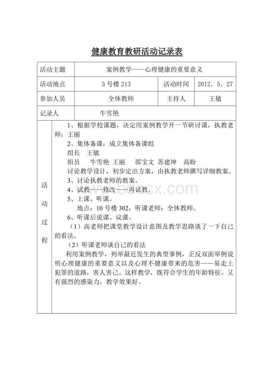 心理健康教育教研活动记录表---2Word格式文档下载.doc