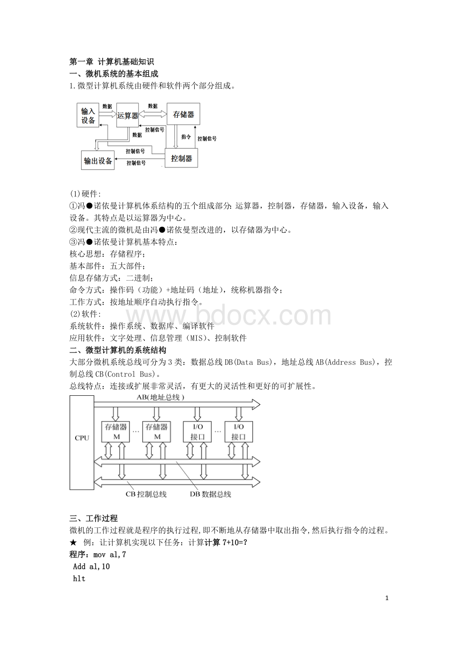 微型计算机原理及应用知识点总结资料.doc