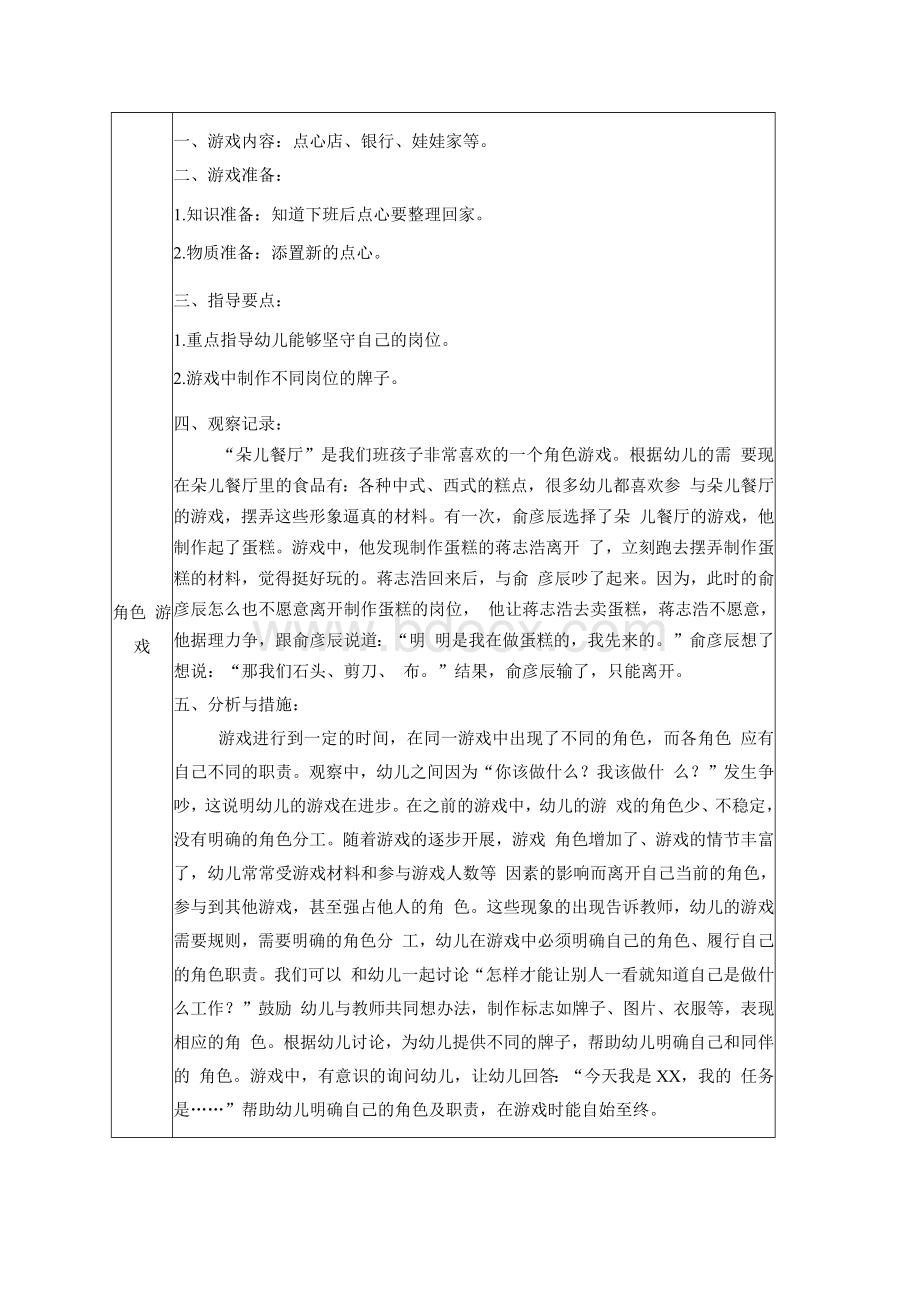 幼儿园角色游戏点心店观察记录文档格式.docx_第2页