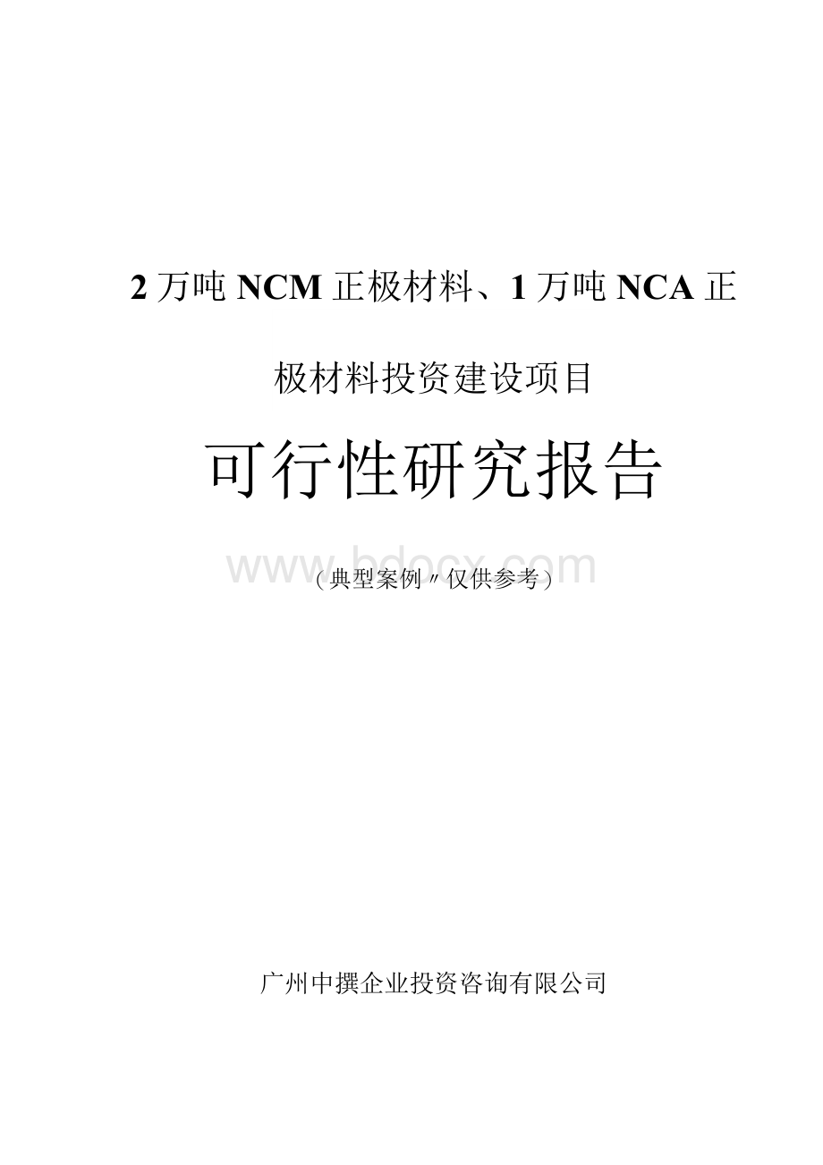 2万吨NCM正极材料、1万吨NCA正极材料投资建设项目可行性研究报告.docx_第1页