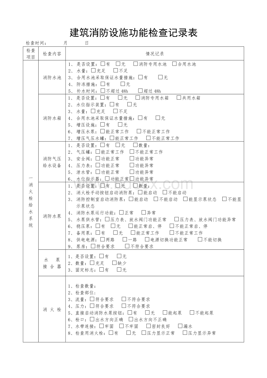 消防日常检查表格..doc