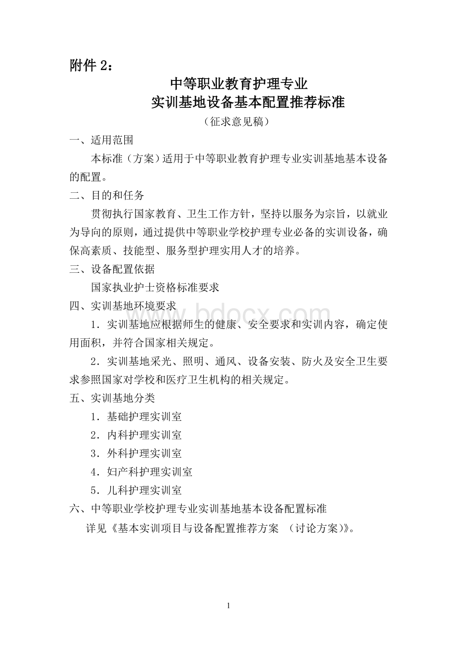 中等职业学校护理专业实训基地设备配标准Word文件下载.doc_第1页