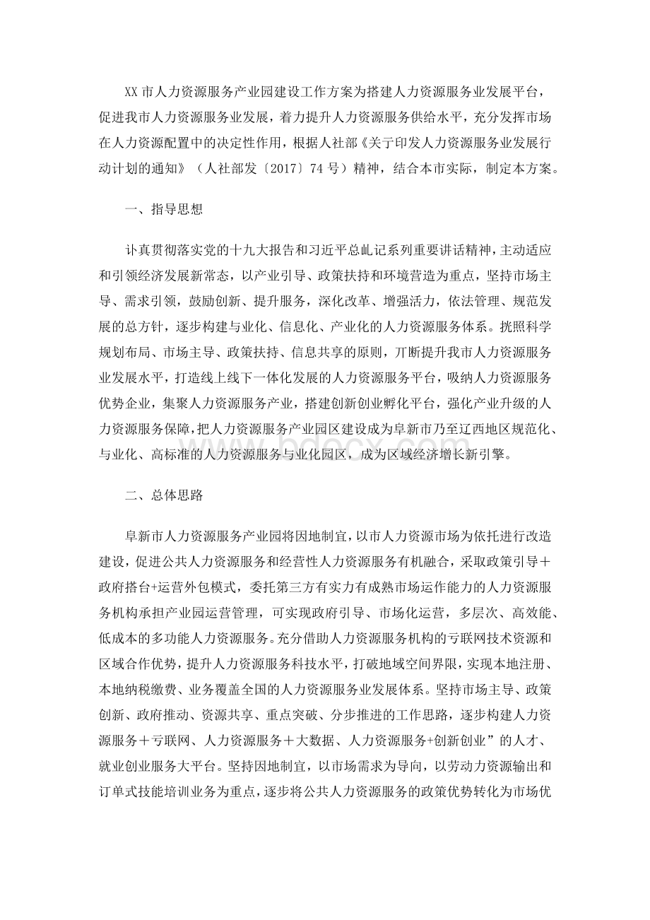 XX市人力资源服务产业园建设工作方案..docx_第1页