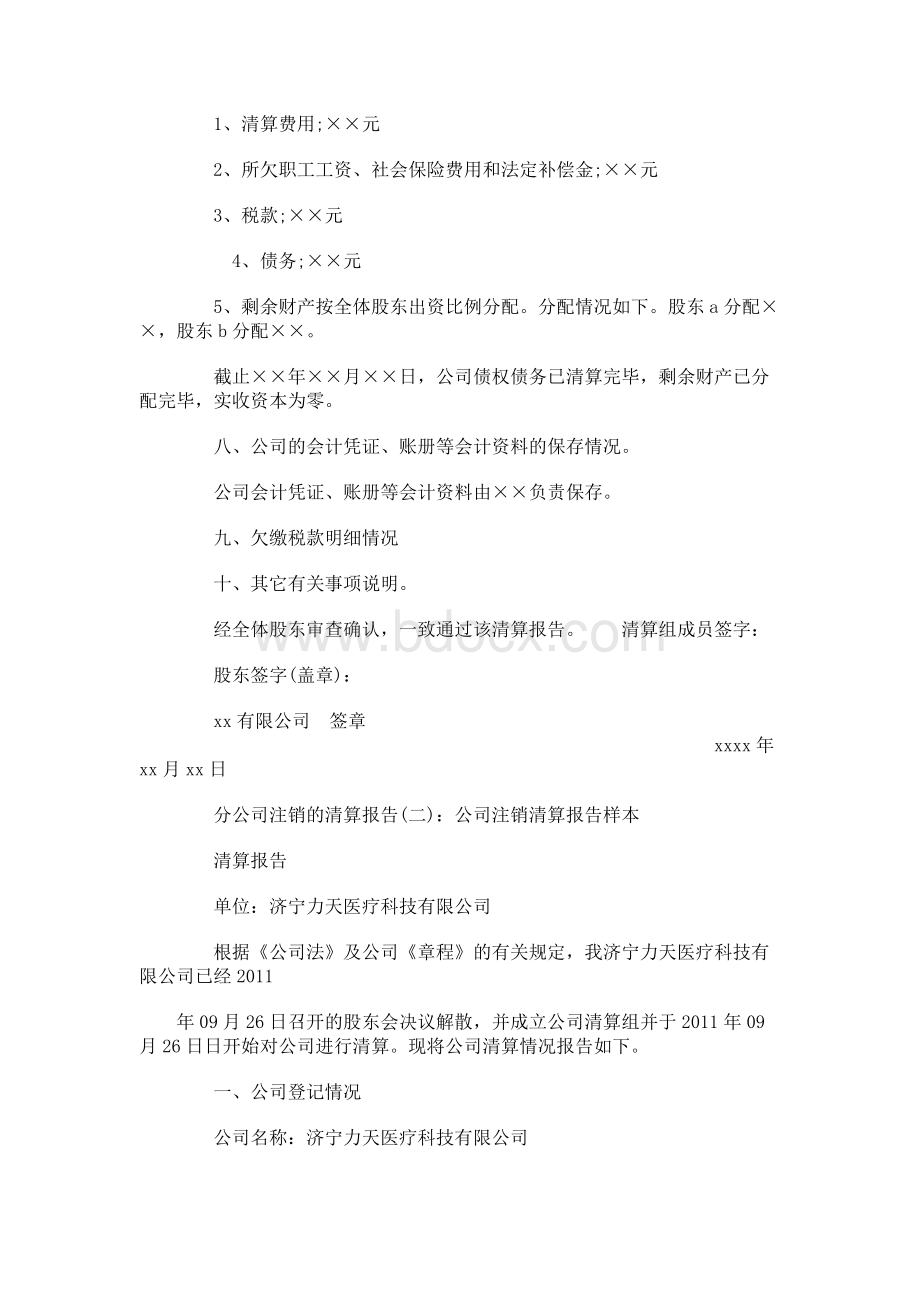 分公司注销的清算报告Word格式.docx_第2页