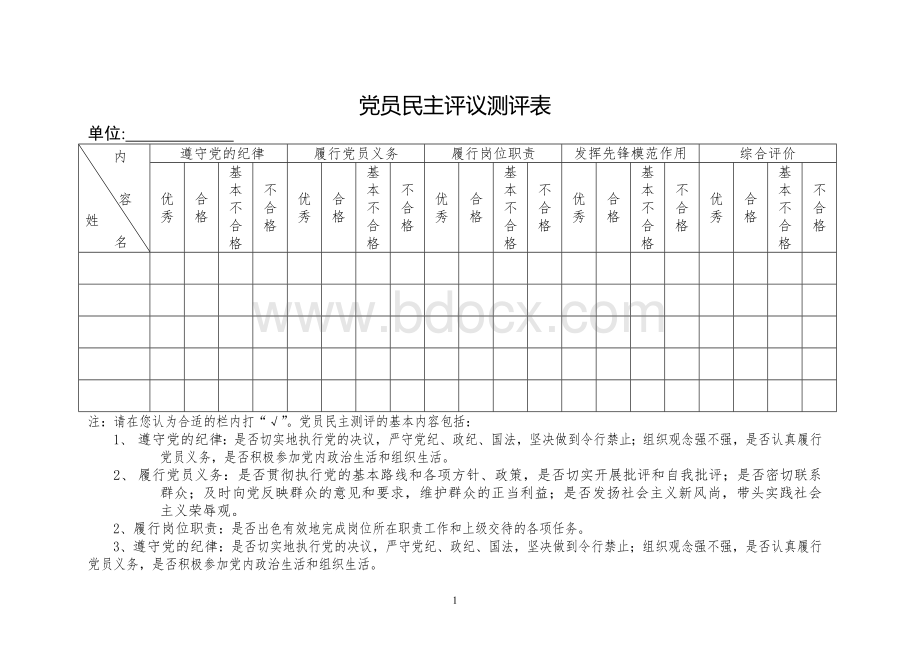 党员民主评议测评表最新模板.doc_第1页