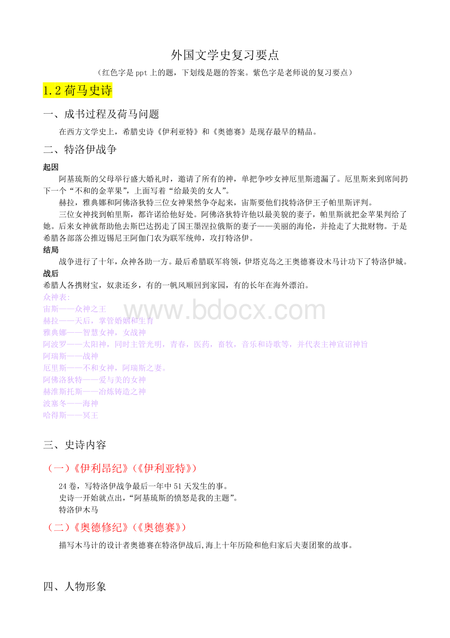 外国文学史复习资料最终版文档格式.doc