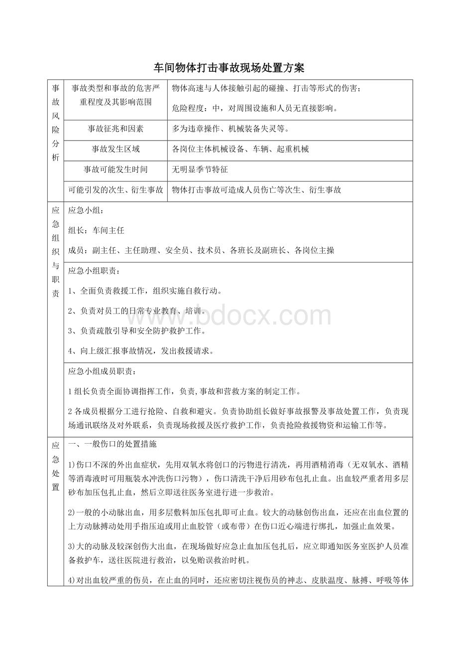 车间物体打击事故现场处置方案Word格式文档下载.docx_第1页