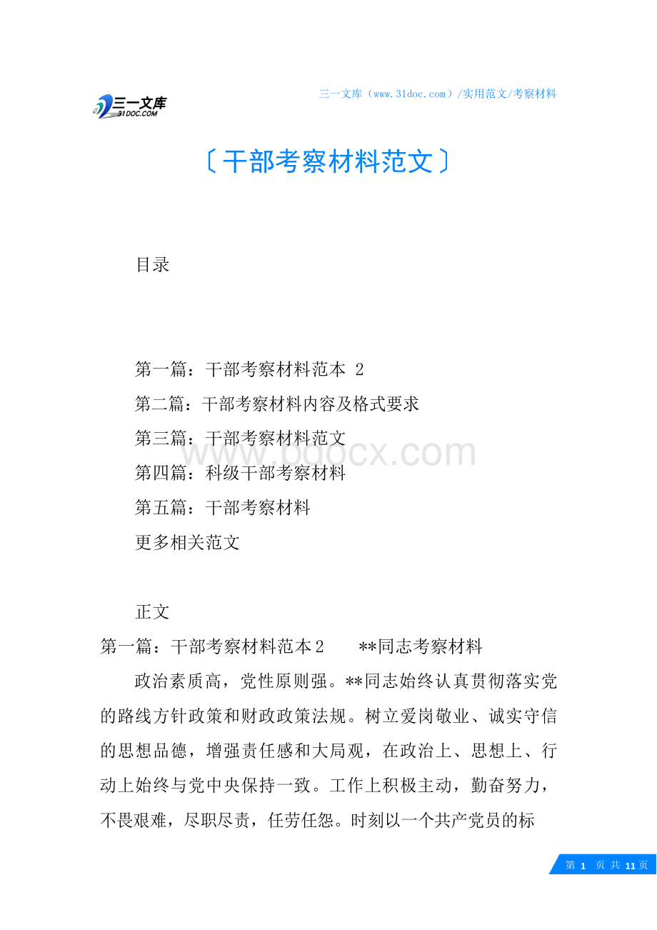 干部考察材料范文Word格式文档下载.docx_第1页