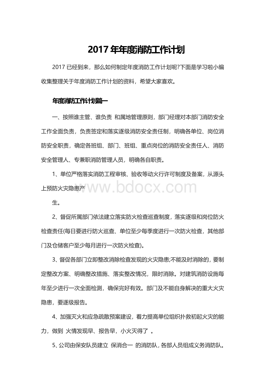 2017年年度消防工作计划Word格式文档下载.docx_第1页