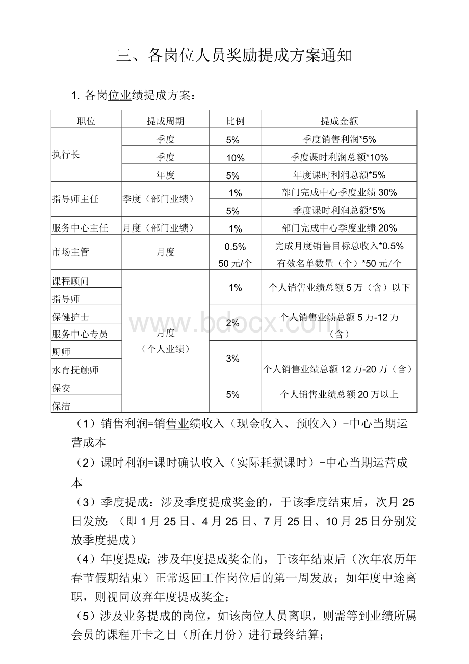 托育、早教中心各岗位人员奖励提成方案Word文件下载.docx_第1页