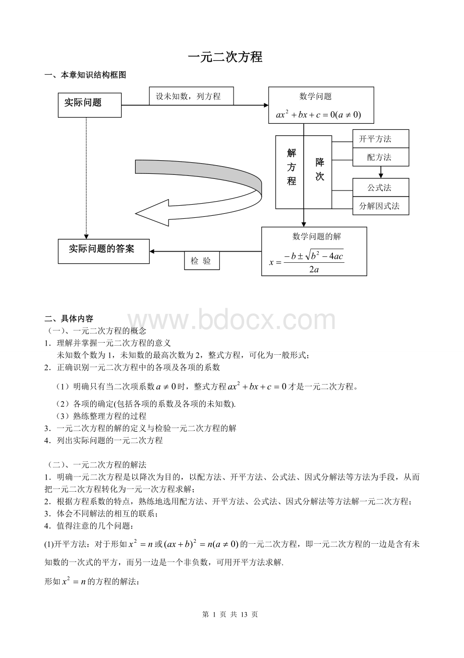 一元二次方程知识点总结及典型习题Word格式文档下载.doc_第1页