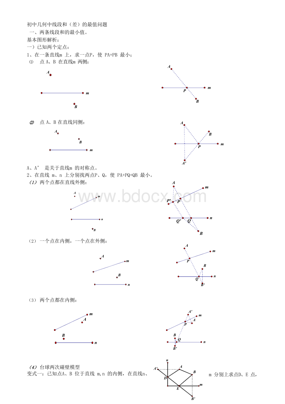 初中几何中线段和差的最大值与最小值模型解析Word文件下载.docx_第1页