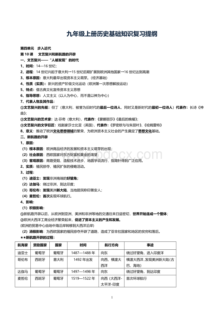 九年级上册历史知识点归纳总结(全册).doc_第1页