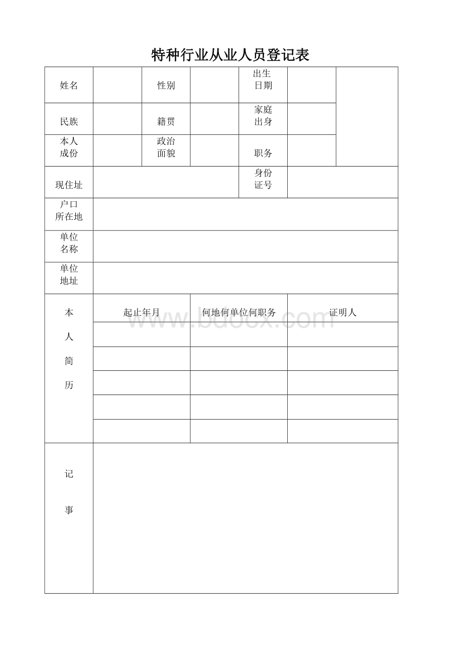 特种行业从业人员登记表.doc_第1页