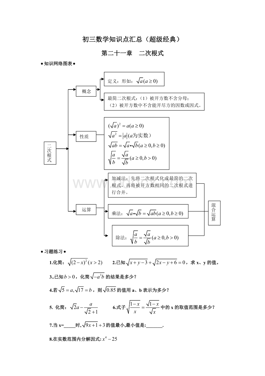 人教版初三数学知识点归纳(超级经典-全面-吐血推荐).doc