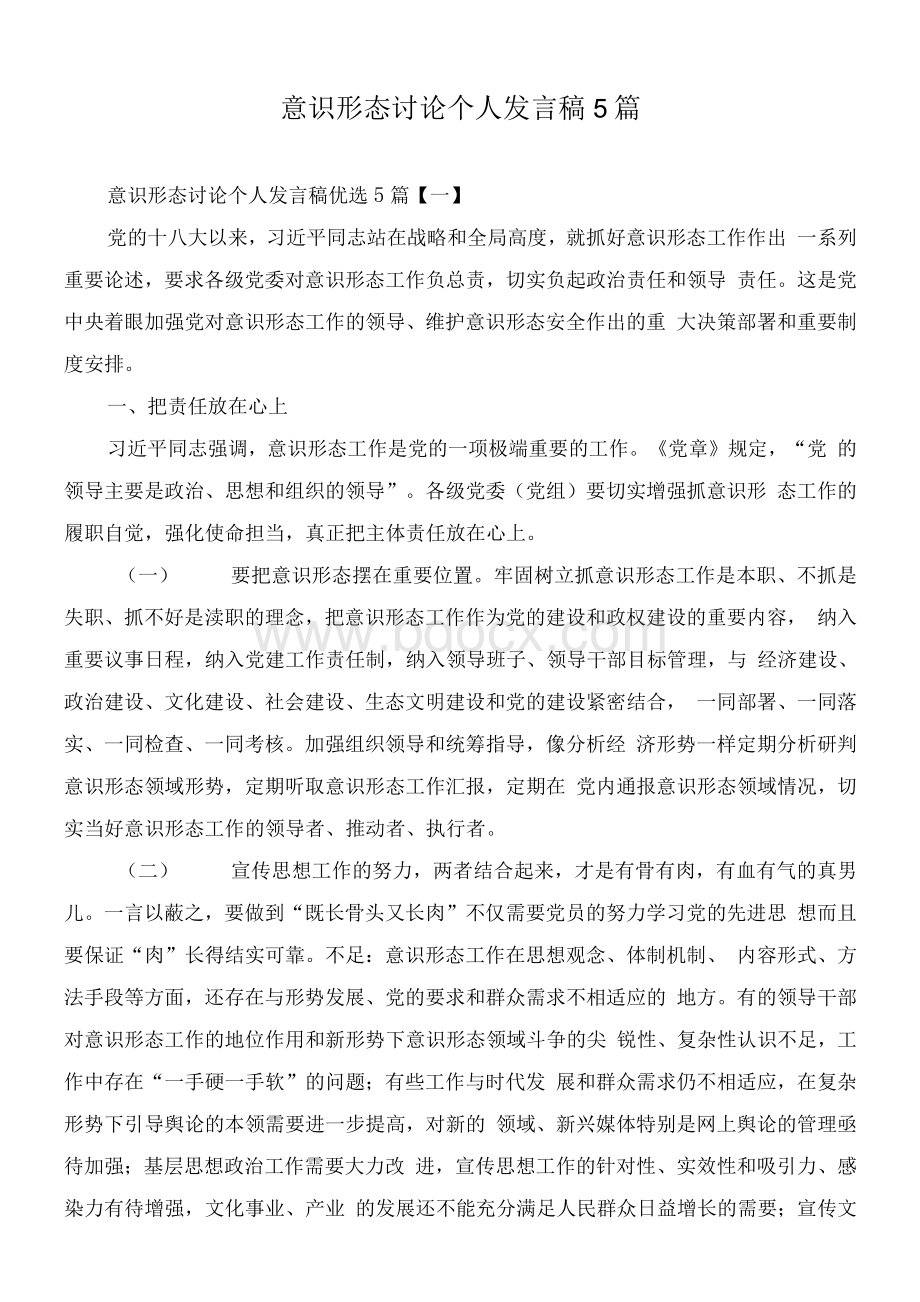 意识形态讨论个人发言稿5篇Word格式文档下载.docx