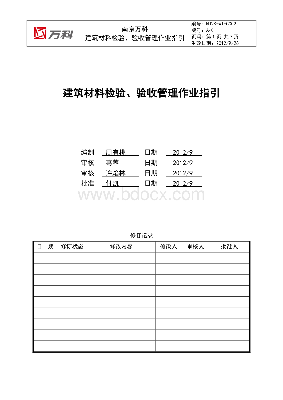 南京万科建筑材料检验、验收管理作业指引.doc