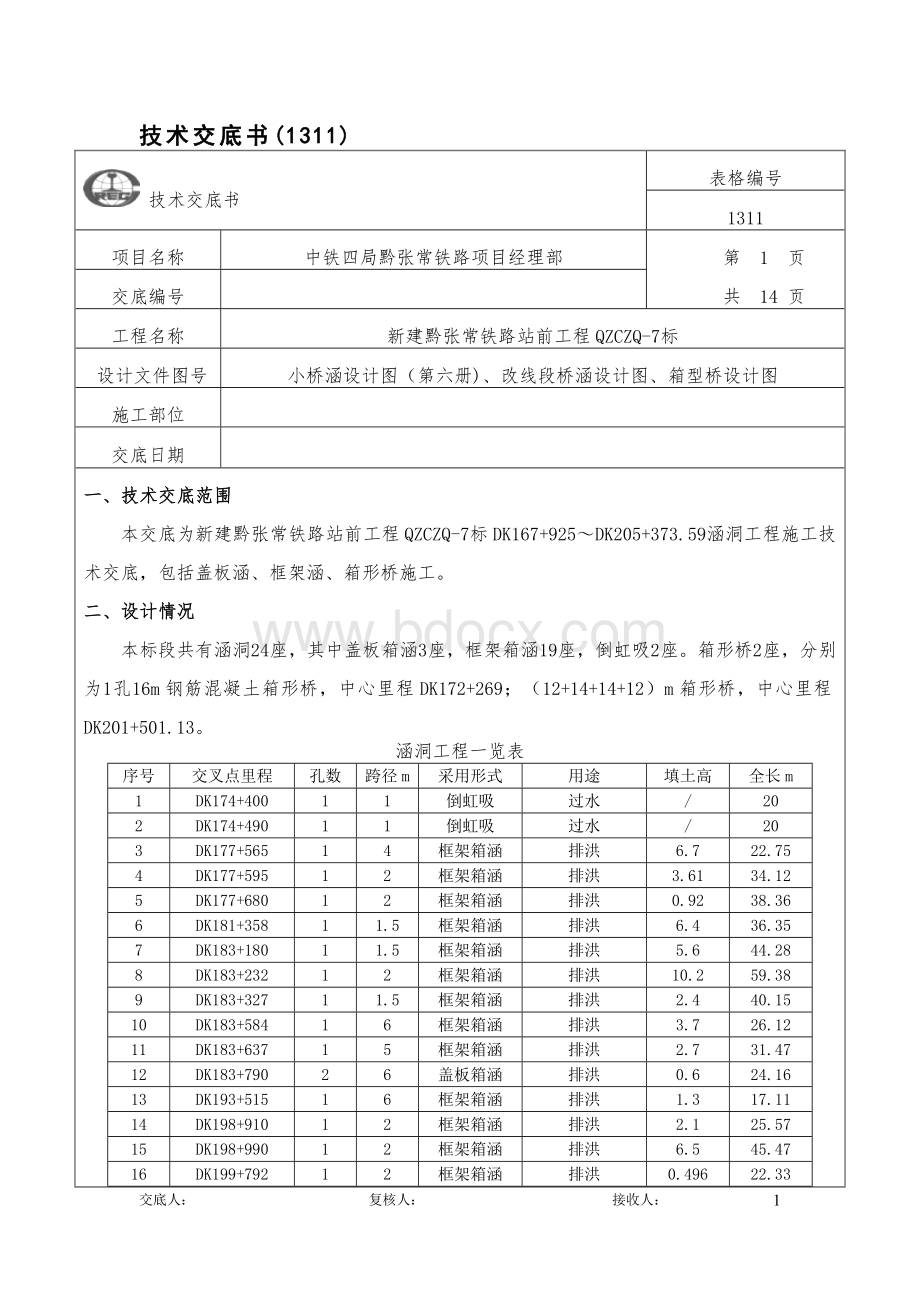 一级技术交底-涵洞工程Word格式.doc