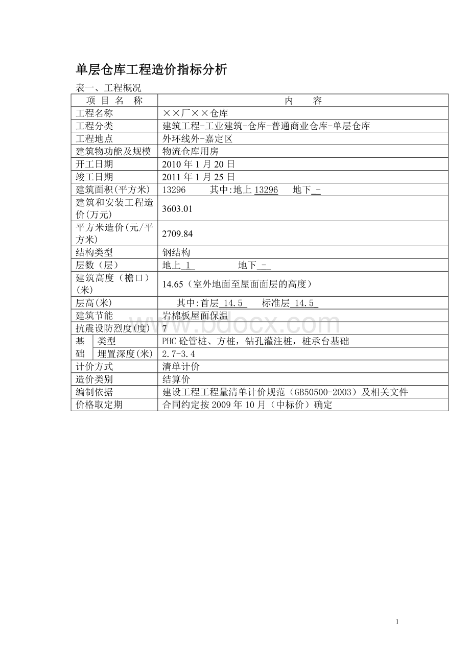 单层仓库工程造价指标分析.doc_第1页