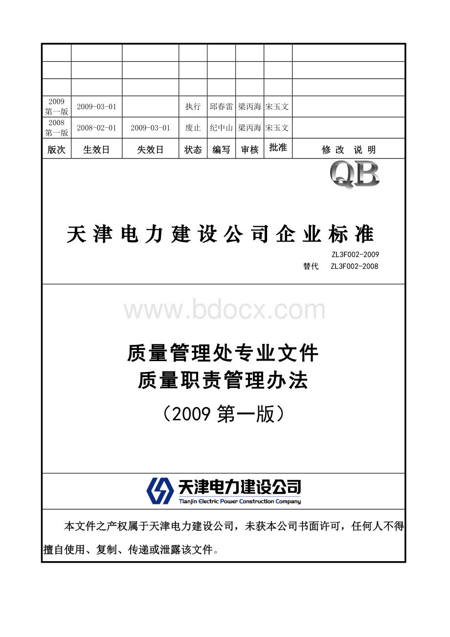 ZL3F002-2009质量职责管理办法(2009第一版).doc_第1页