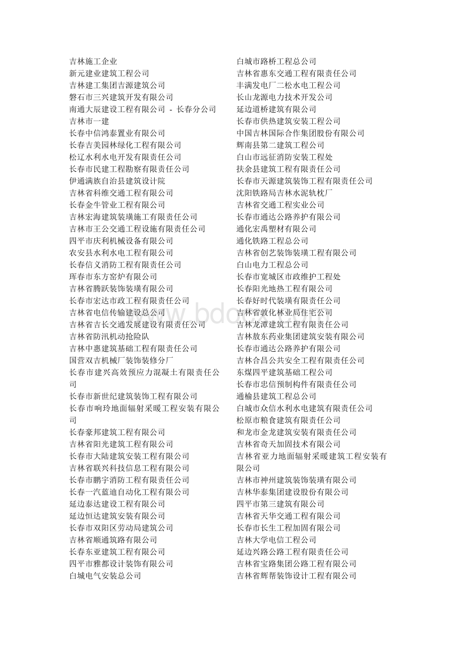 吉林所有施工企业名单Word下载.doc