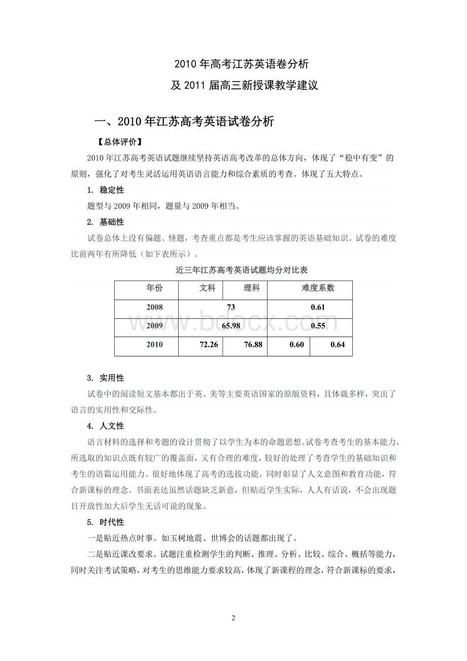 分析2010年高考江苏英语卷Word下载.doc_第2页