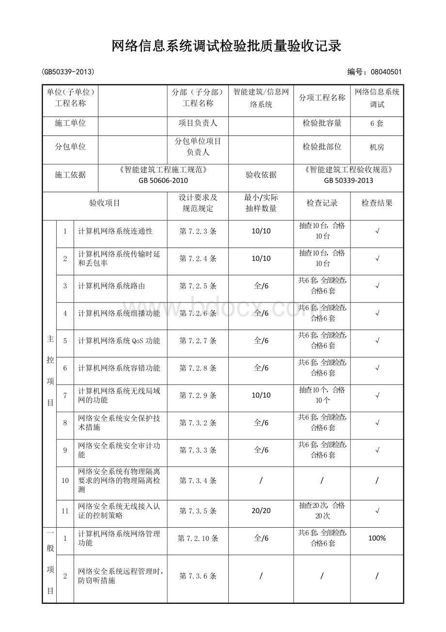 08040501-网络信息系统调试检验批质量验收记录.docx