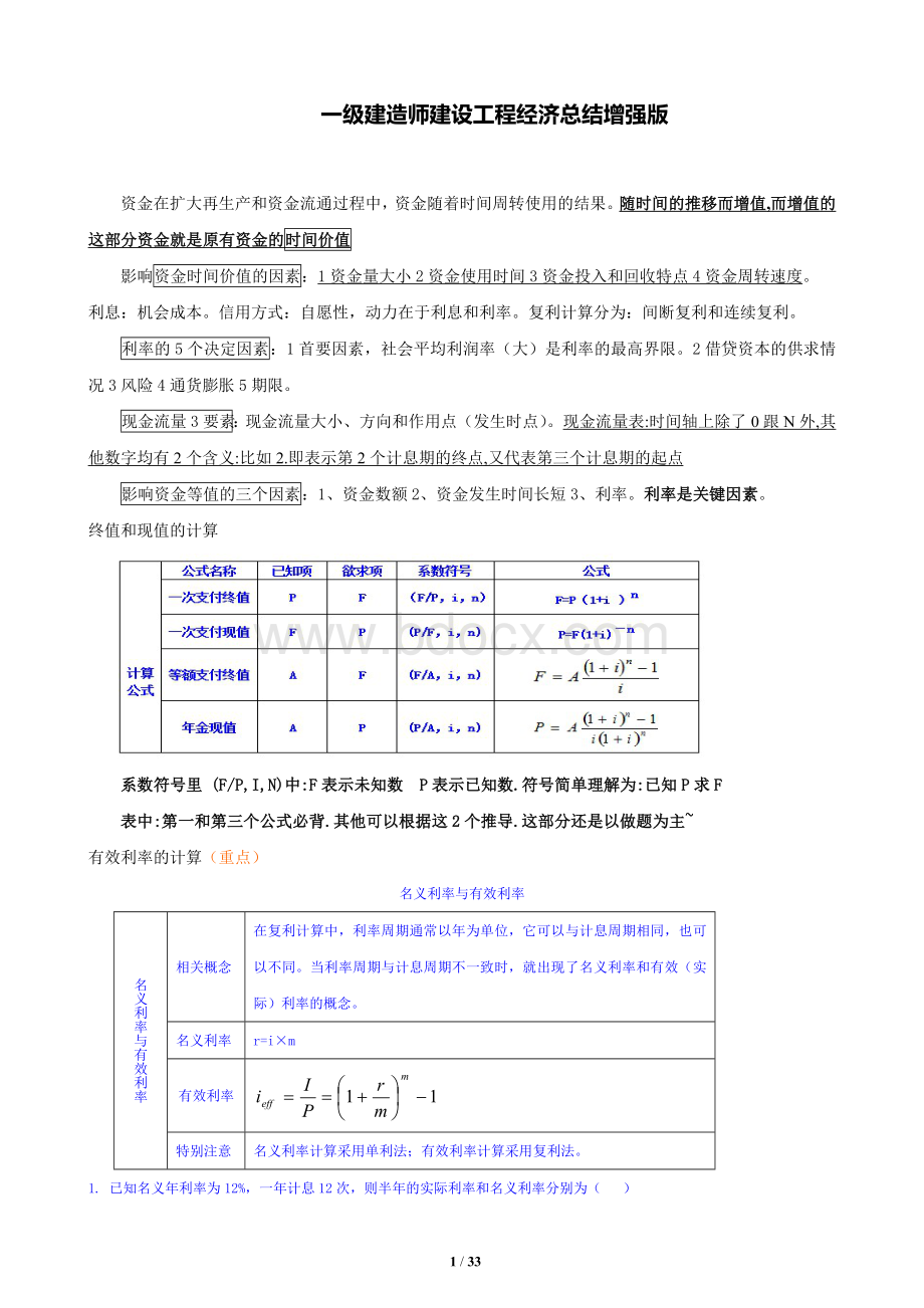 一级建造师建设工程经济总结增强版.doc_第1页