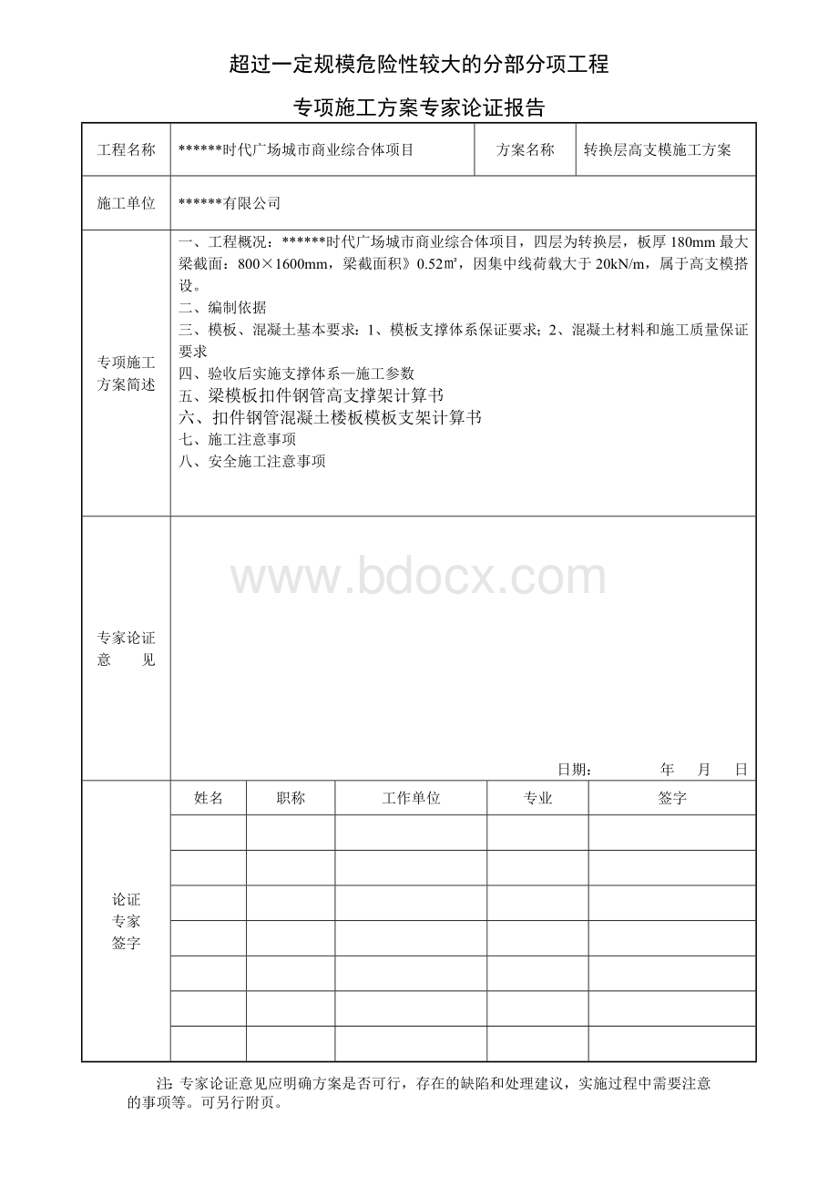 专项施工方案专家论证会签到表、论证报告、论证审批表Word文档格式.doc_第2页