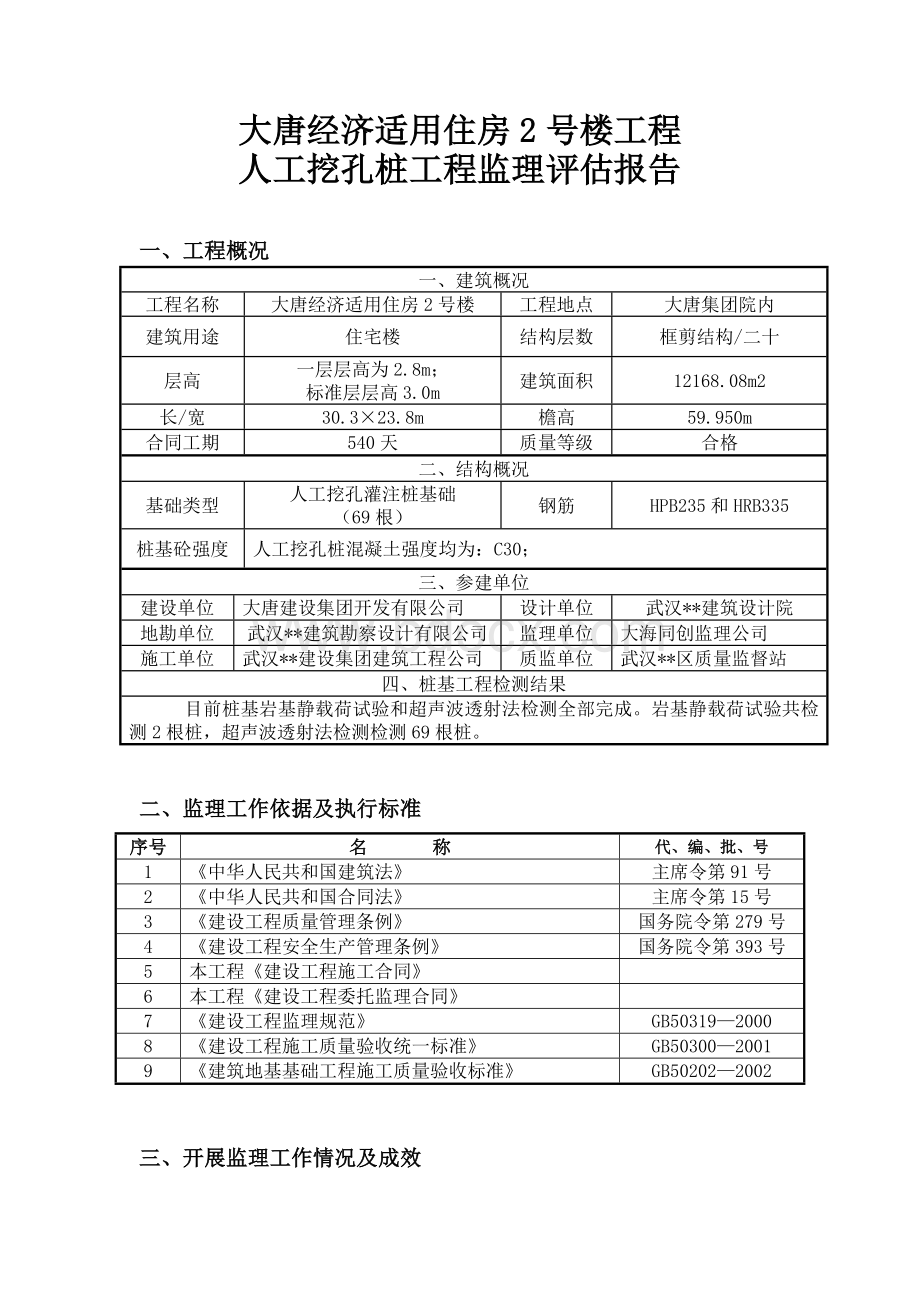 人工挖孔桩监理评估报告.doc