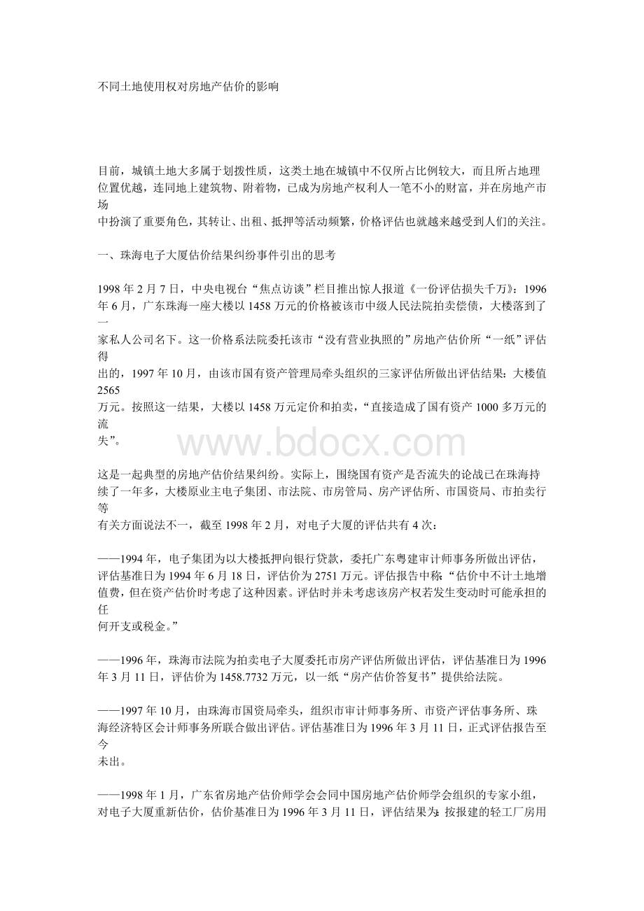 不同土地使用权对房地产估价的影响Word下载.doc_第1页