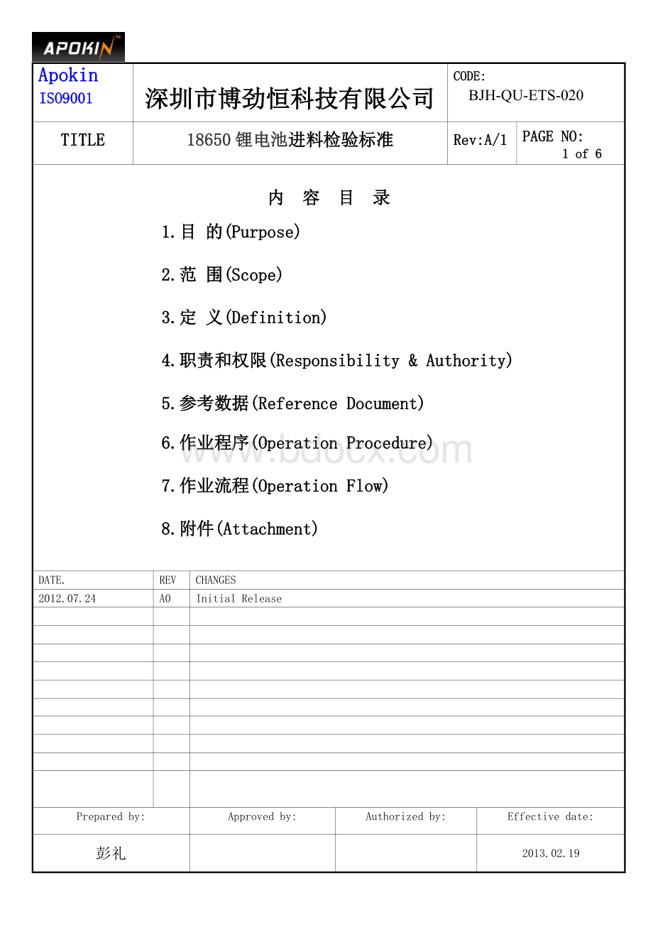 ApokinIQC020-18650电芯进料检验标准.doc